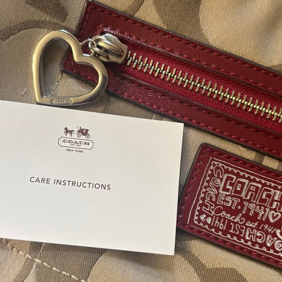 Coach Poppy Signature 2 Han Tags Convertible 2 Way Crossbody Red & Monogram Bag - Picture 8 of 13